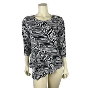 Lulu B Zebra Print Asymmetrical Jersey Top XS Black White Stretch 3/4 Sleeve